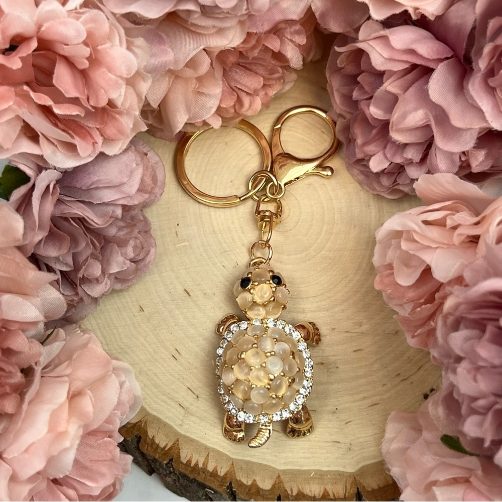 Gorgeous Crystal and Beaded Turtle Keychain Charm - Picture 9 of 16